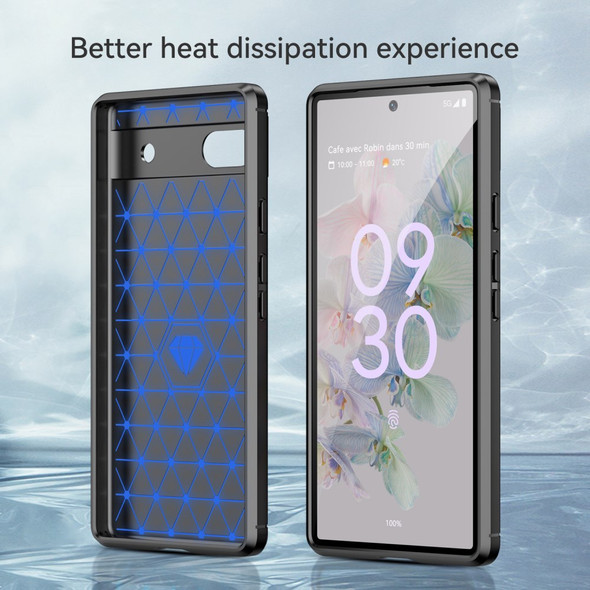 For Google Pixel 6a Shockproof TPU Case 1.8mm Brushed Surface Carbon Fiber Texture Phone Protector - Black