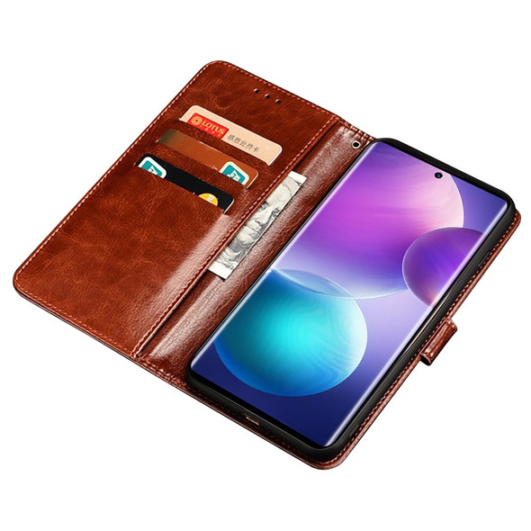 IDEWEI For Infinix Hot 12 Pro 4G Shock-absorbing PU Leather Flip Phone Cover Protective Case Stand Feature Crazy Horse Texture Wallet Shell - Brown