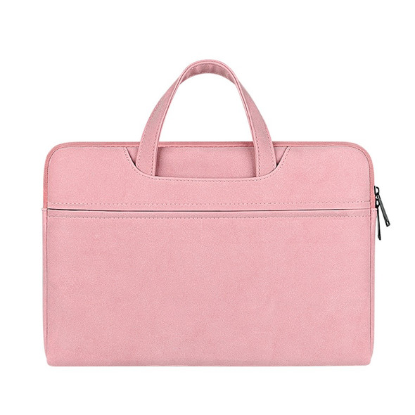 ST06 Frosted PU Leather Waterproof Laptop Handbag Notebook Carrying Tote Bag for 13.3-inch Laptop - Pink