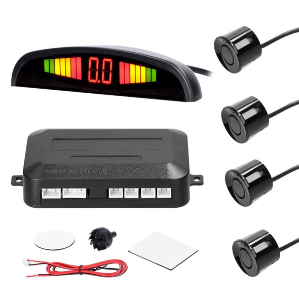 Car Parking Sensor Warning Buzzer Rear Reversing Radars System with 4 Parking Sensors Distance Detection LED Distance Display - Black