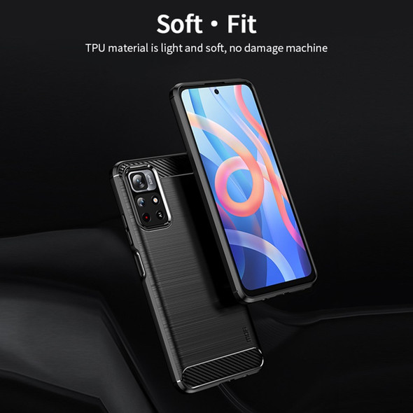 MOFI for Xiaomi Redmi Note 11 5G (China) (MediaTek)/Note 11T 5G/Note 11S 5G Carbon Fiber Brushed Texture Phone Covering TPU Smartphone Case - Black