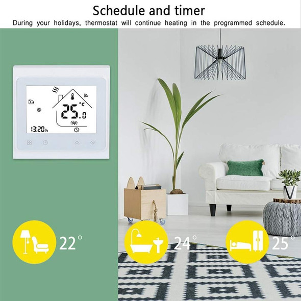 BHT-002GCLW 3A Load Water / Gas Boiler Type LCD Digital Heating Room Thermostat with Time Display, WiFi Control(White)