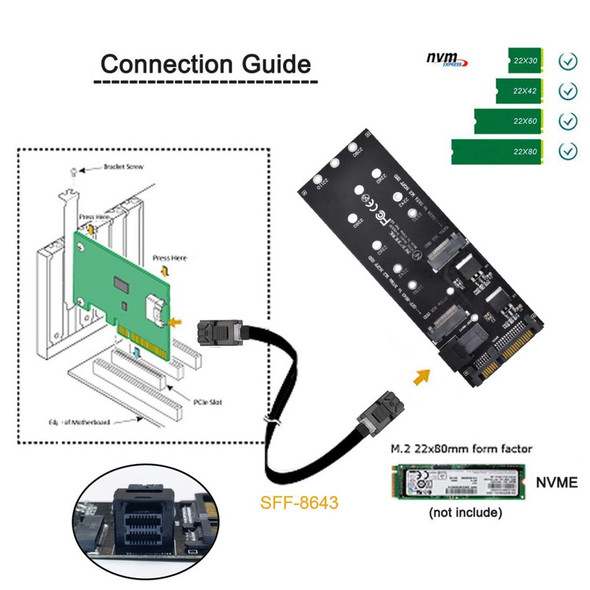 SF-033 HD SFF-8643+SATA Expansion Card to NGFF NVME PCIe SSD SATA Adapter for Mainboard