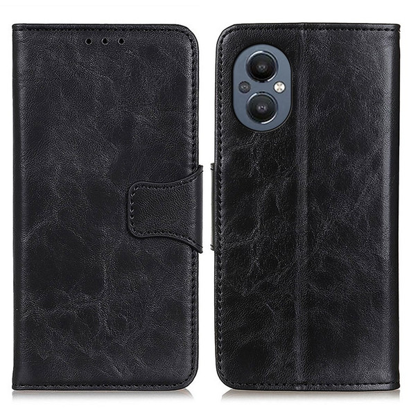 Crazy Horse Texture Split Leather + TPU Phone Case Stand Wallet Magnetic Closure Protective Cover for OnePlus Nord N20 5G - Black