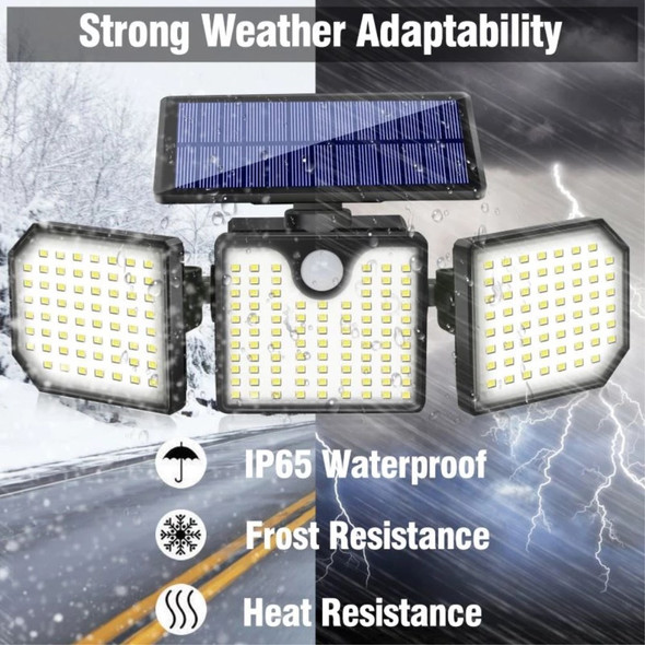 Outdoor Solar Power 3-Head 230-LED Wall Lamp Human Body Induction Waterproof Garden Yard Flashing Warning Light
