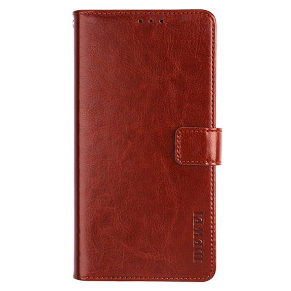 IDEWEI For Realme 10s 5G Drop-proof PU Leather Flip Phone Cover Protective Case Stand Feature Crazy Horse Texture Wallet Shell - Brown