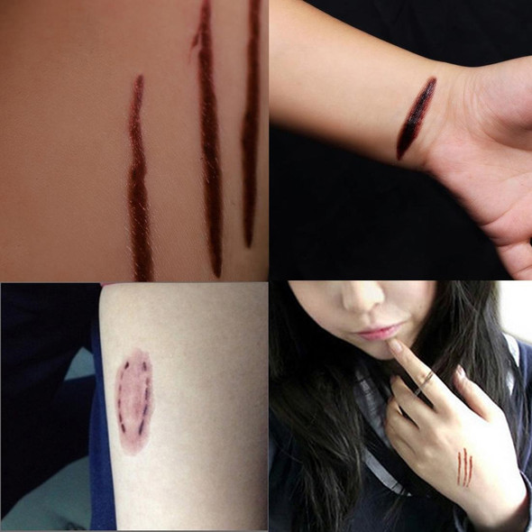 S-250 50 PCS Halloween Terror Realistic Scratches Wound Injury Scar Temporary Tattoo Sticker