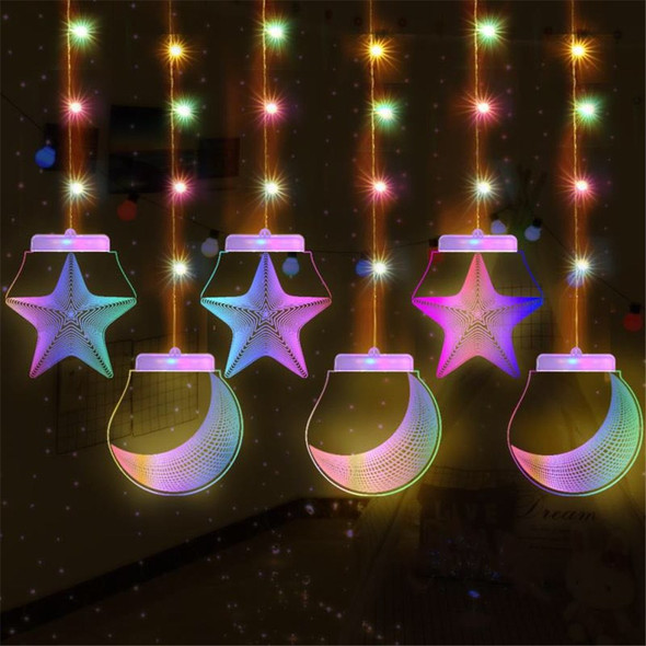 3D Christmas String Five-pointed Stars Babysbreath Curtain Decor Festival LED Light [USB 6 Acrylic Pendant] - Colorful Five-pointed stars