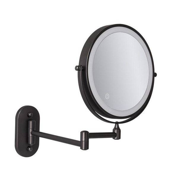 8 Inch Wall-Mounted Double-Sided Makeup Mirror LED Three-Tone Light Bathroom Mirror, Colour:Battery Models Black(Ten Times Magnification)