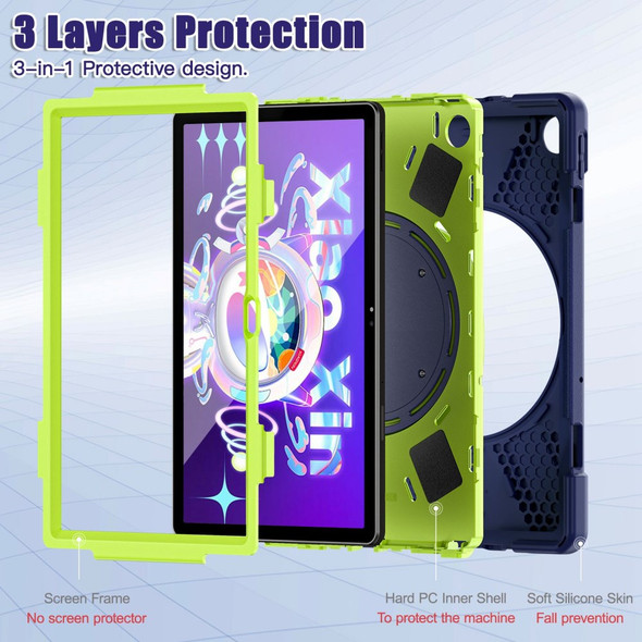 For Lenovo Tab M10 Plus (3rd Gen) / Xiaoxin Pad 2022 10.6 inch TB-125F / TB-128F PC + Silicone Anti-drop Tablet Case Anti-wear Anti-shock Cover with Hand Grip Rotary Kickstand - Navy Blue / Yellowgreen