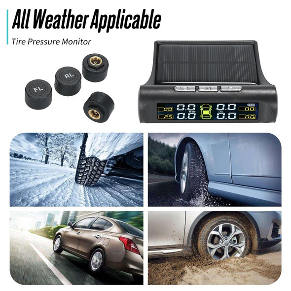 Solar TPMS Wireless Car Tire Pressure  Monitoring System with 4 External Sensors