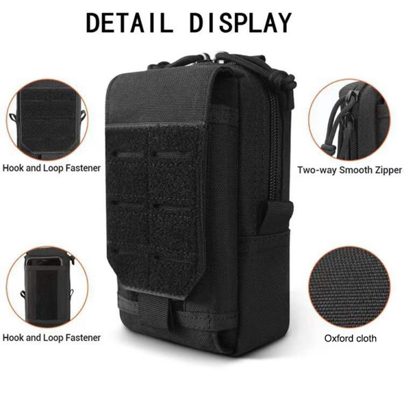 Multifunctional Waterproof Oxford Cloth Phone Bag Universal Waist Belt Loop Mobile Case Pouch for 6.7-inch Phones and Below - Black