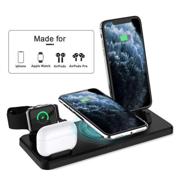 15W Multi-function 6 in 1 Fast Charging Wireless Charger - Black