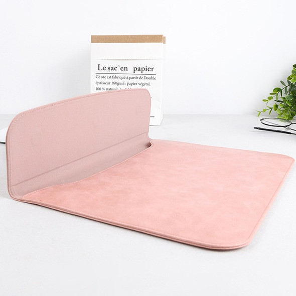 SS13 15.4 Inch Laptop Case Sleeve Waterproof PU Leather Mouse Pad Notebook Computer Pouch Mouse Mat Thin Bag - Pink