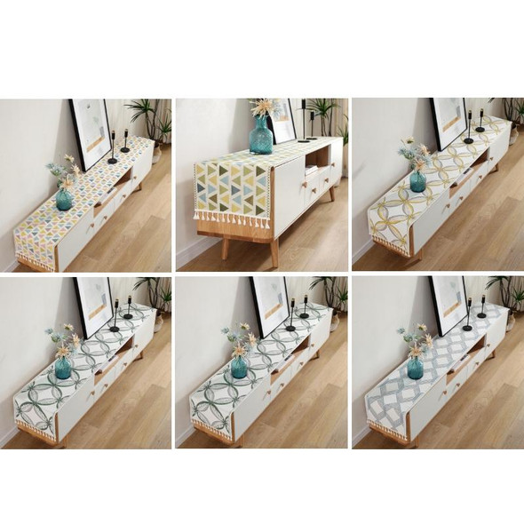 Home TV Cabinet Shoe Cabinet Chenille Polyester Tassel Tablecloth, Size: 35x200cm(Yellow-green Triangle)