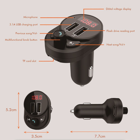 P7 Dual USB Car Charger FM Transmitter Bluetooth Car Audio TF Card MP3 Player