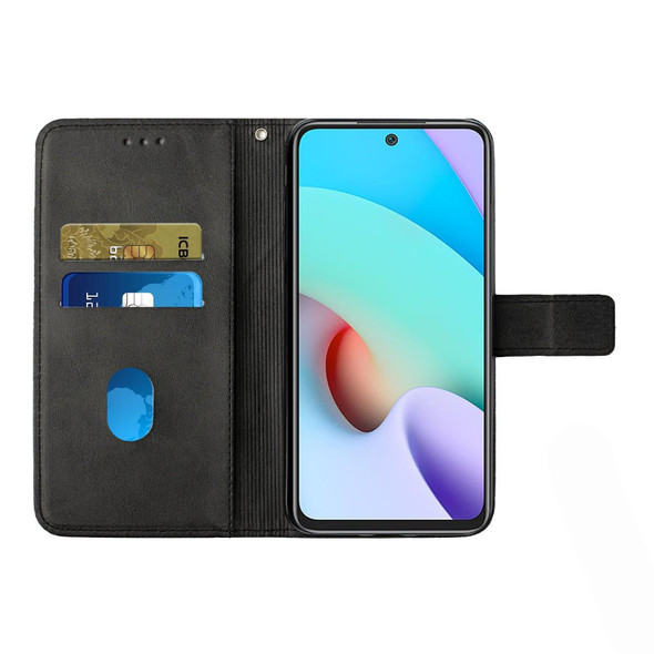 Stripe Leather Phone Case Solid Color Wallet Phone Shell for Xiaomi Redmi 10 4G (2021)/Redmi 10 2022 4G/Redmi Note 11 4G (MediaTek)/Redmi 10 Prime - Black