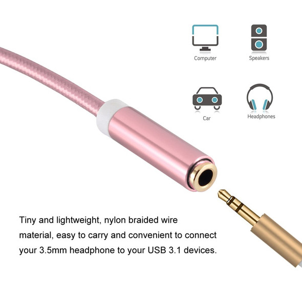 HAT PRINCE Type-C USB-C to 3.5mm Audio Female Adapter Cable for MacBook 12-inch /Huawei P9 Plus - Rose Gold Color
