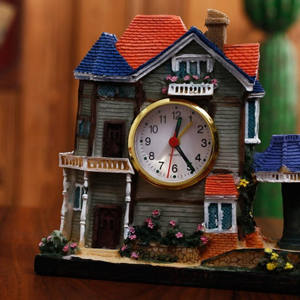 Big Castle Alarm Clock Villa Resin Craft Ornament(Right Blue Pavilion)