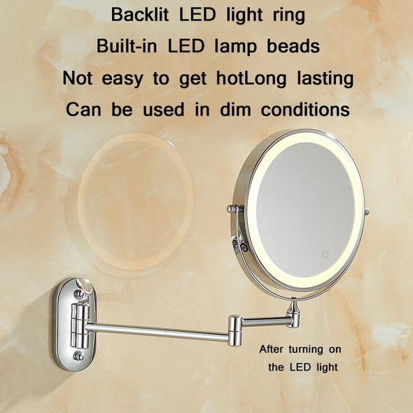 8 Inch Wall-Mounted Double-Sided Makeup Mirror LED Three-Tone Light Bathroom Mirror, Colour: Battery Models Silver(Triple Magnification)