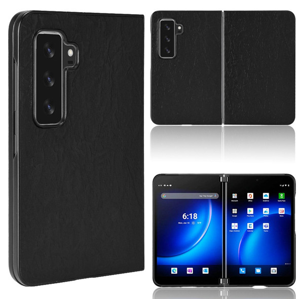 For Microsoft Surface Duo 2 Textured Surface Well-protected PU Leather Coated Hard PC Phone Case - Black