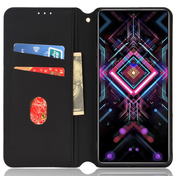 For Xiaomi Poco F3 GT / Redmi K40 Gaming PU Leather Flip Folio Book Phone Case Rhombus Imprinted Auto Magnetic Closed Stand Wallet Cover - Black