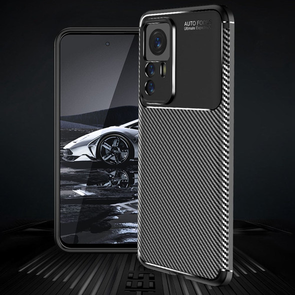 For Xiaomi 12T Pro 5G Mobile Phone Cover Flexible TPU Shockproof Carbon Fiber Texture Phone Case - Black