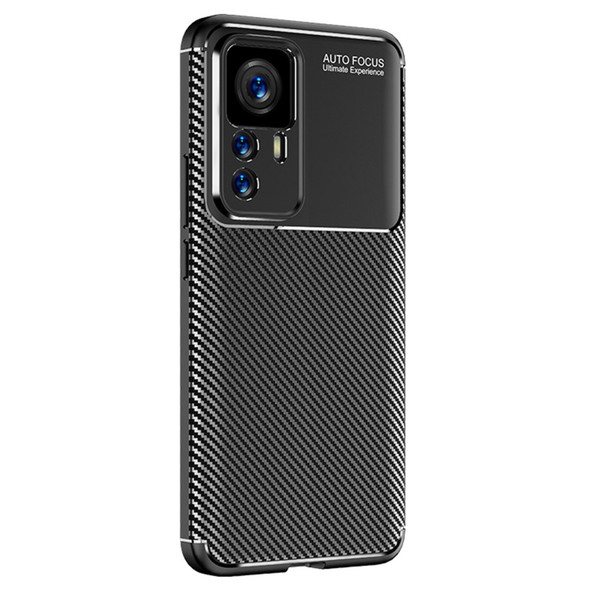 For Xiaomi 12T Pro 5G Mobile Phone Cover Flexible TPU Shockproof Carbon Fiber Texture Phone Case - Black
