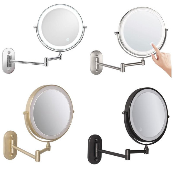 8 Inch Wall-Mounted Double-Sided Makeup Mirror LED Three-Tone Light Bathroom Mirror, Colour:Battery Models Matte Nickel Color(Five Times Magnification)