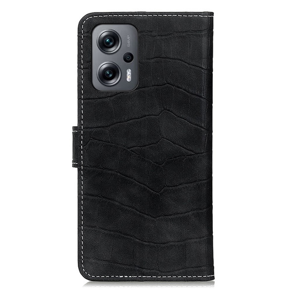 For Xiaomi Redmi Note 11T Pro 5G / Note 11T Pro+ 5G / Note 12T Pro 5G / Poco X4 GT 5G / Redmi K50i 5G Shockproof PU Leather Phone Case Wallet Crocodile Texture Cover Stand with Magnetic Closure - Black