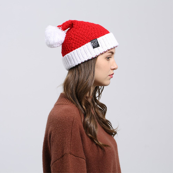 Unisex Christmas Winter Knitted Crochet Beanie Santa Hat Christmas Santa Claus Wool Hat - Red