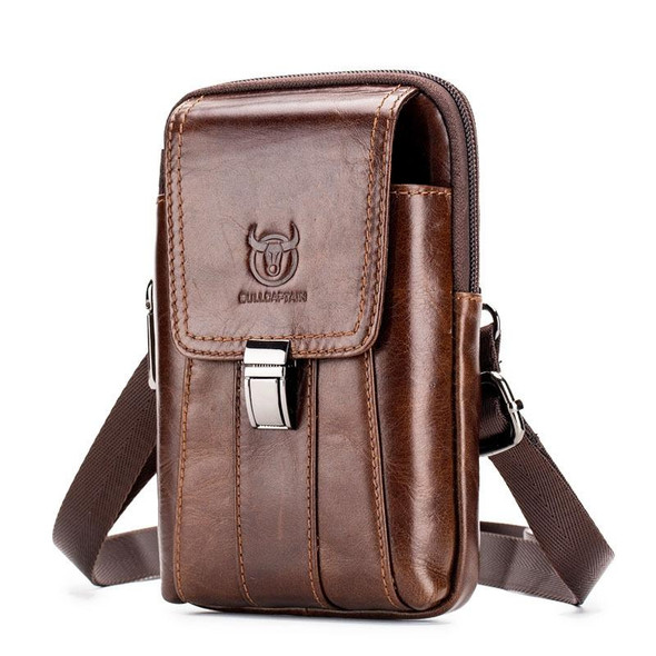 BULL CAPTAIN Multifunctional Leatherette Mobile Phone Small Waist Bag - Men(Vertical Brown)