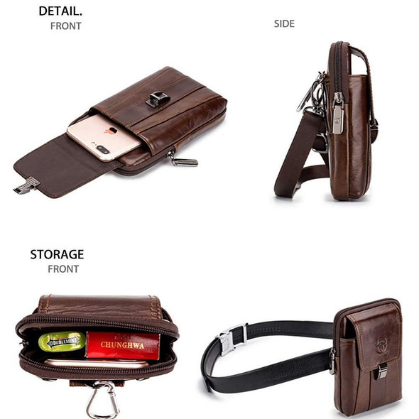 BULL CAPTAIN Multifunctional Leatherette Mobile Phone Small Waist Bag - Men(Vertical Brown)