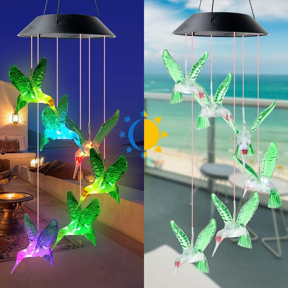 Outdoor Waterproof Solar Hummingbird Wind Chime Color Changing Hanging Light LED String Light Decoration
