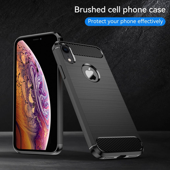 For iPhone XR 6.1 inch Drop Protection Flexible TPU Phone Back Cover Brushed Carbon Fiber Texture Cell Phone Case - Black