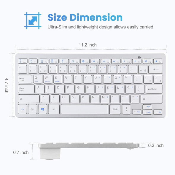 WB-8022 Ultra-thin Wireless Bluetooth Keyboard for iPad, Samsung, Huawei, Xiaomi, Tablet PCs or Smartphones, Portuguese Keys(Silver)