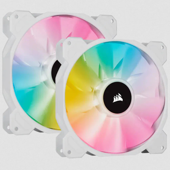 Corsair White SP140 RGB ELITE; 140mm RGB LED Fan with AirGuide; Dual Pack with Lighting Node CORE