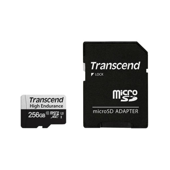 TRANSCEND 350V 256GB HIGH ENDURANCE MICRO SD UHS-I  U3 CLASS10 - READ 100 MB/S - WRITE 45MB/S - WITH SD ADPTOR