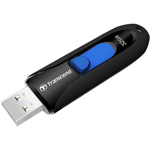 TRANSCEND 32GB JF790 USB3.1 GEN 1 CAPLESS FLASH DRIVE - BLACK AND BLUE