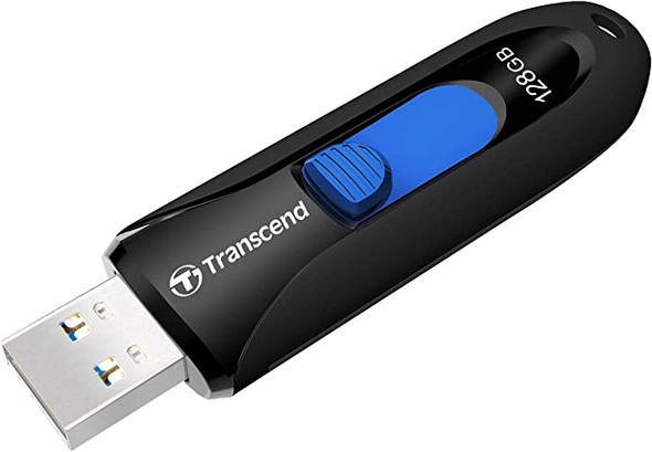 TRANSCEND 128GB JF790 USB3.1 GEN 1 CAPLESS FLASH DRIVE - BLACK AND BLUE