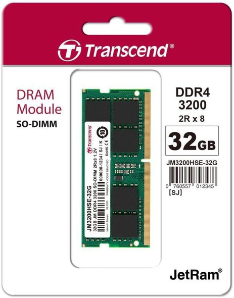 TRANSCEND JET MEMORY 32GB DDR4-3200 NOTEBOOK SO-DIMM 1RX8 CL22