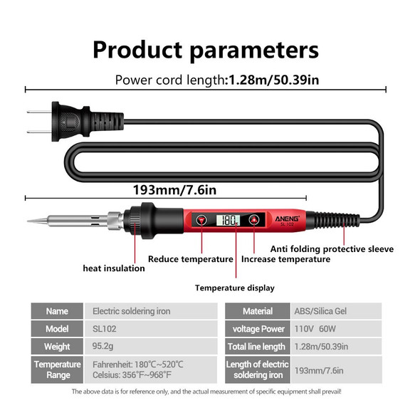 ANENG SL102 17Pcs Adjustable 60W Electric Soldering Iron Kit with Replaceable Welding Head Electronic Repair Set - US Plug