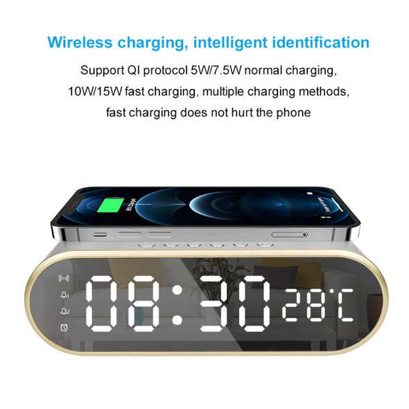 W628 Alarm Clock 15W Wireless Charger Thermometer Calendar Snooze Functions Alarm - Silver