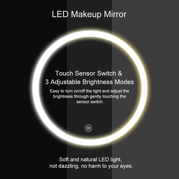 Lighted Large Makeup Mirror 360-degree Rotating LED Light Mirror Brightness Adjustable Circle Vanity Mirror for Home Travel Gift - White