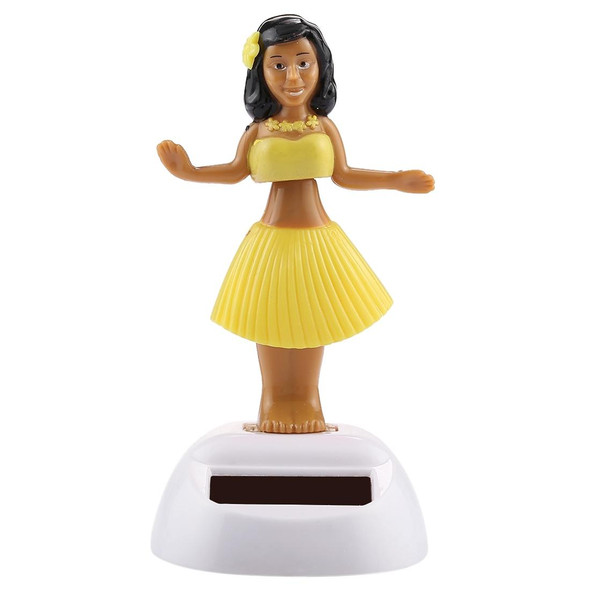 Solar Powered Bobble Head Dancing Toy Car Decoration Ornament Cute Hula Princess(Yellow)