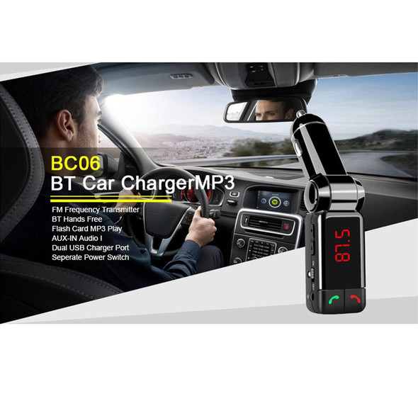 BC-06 Bluetooth Car Kit FM Transmitter Car MP3 Player with LED Display 2 USB Charger & Handsfree Function(Black)