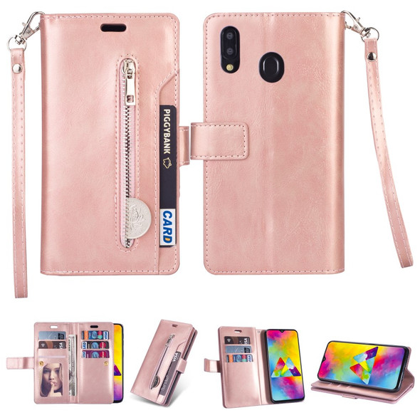 Multi-slot Wallet Zippered Leather Cover Stand Case for Huawei Y7 (2019)/Y7 Prime (2019) - Rose Gold