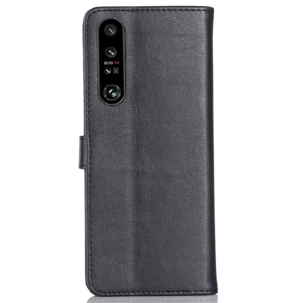 For Sony Xperia 1 IV 5G Anti-fall Vintage PU Leather Folio Flip Phone Cover Crazy Horse Texture Shockproof Wallet Stand Case - Black