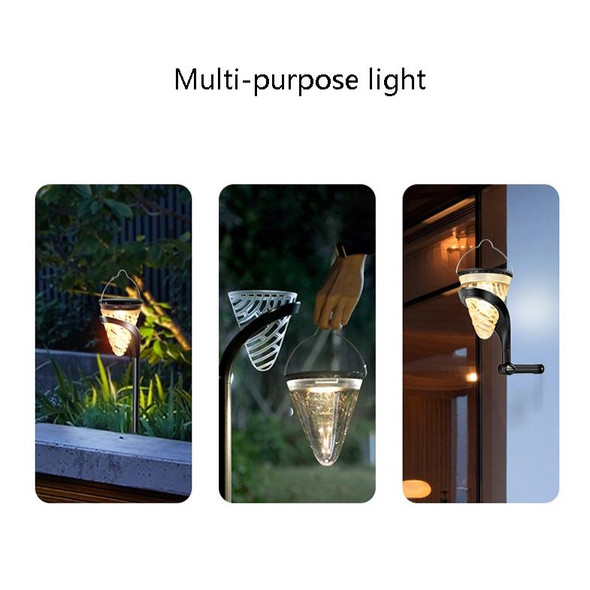 Cone-Shape Garden Decoration Solar Lawn Light Outdoor LED Ground Plug And Wall-Mounted Dual Purpose Lights(White and Warm Light )
