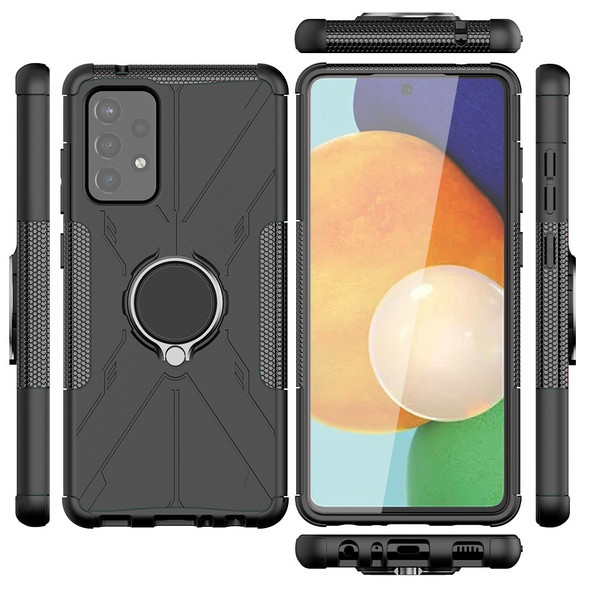Shockproof PC + TPU Combo Phone Shell with Ring Kickstand for Samsung Galaxy A52 5G/4G / A52s 5G - Black